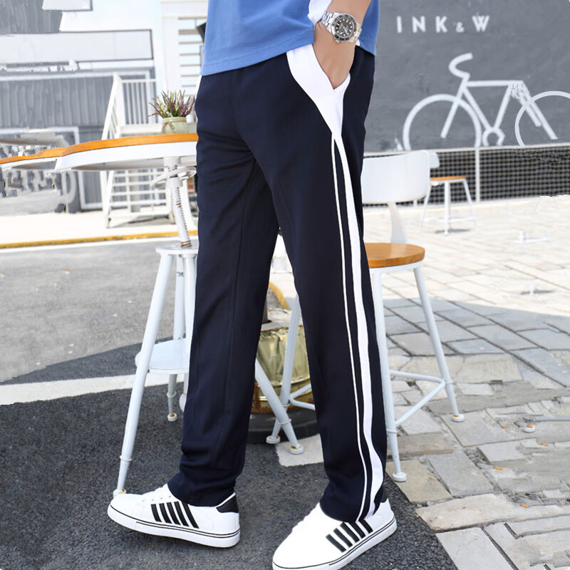 波富鸟深圳校服 中小学高中校服裤子男女白条纹学院风宽松显瘦运动裤