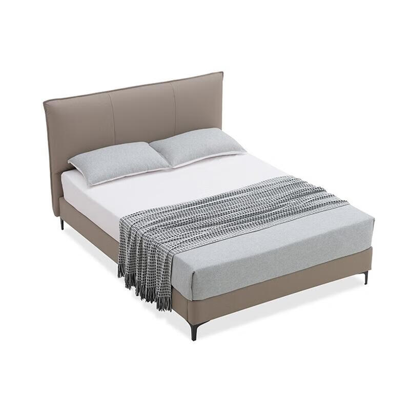 墨申次卧床简约极简双人床软包婚床主卧牛皮次卧床布莱垦棕色 布莱垦