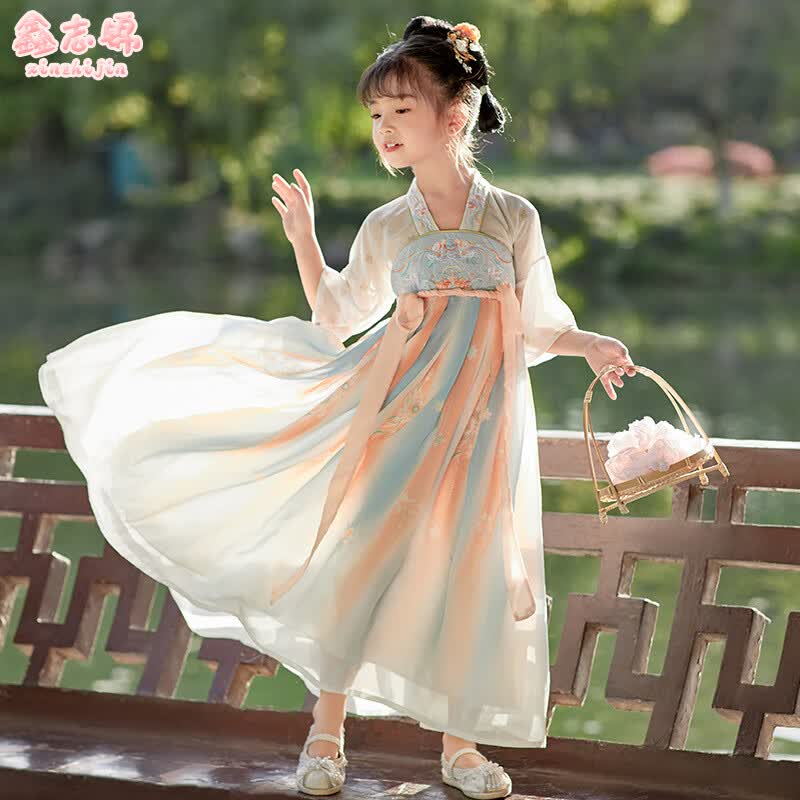 鑫志锦 女童汉服古典舞蹈服演出服中国风古筝表演服连衣裙超仙公主裙唐装襦裙古风舞蹈服YX-TZ-04云清120属于什么档次？