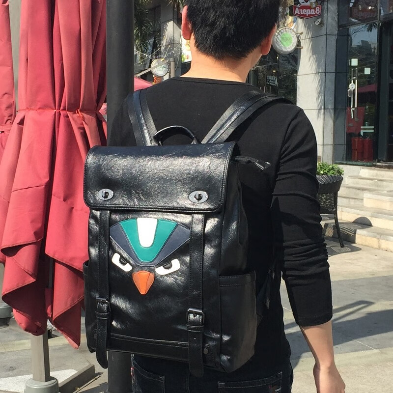 帕米琪（PAMIQI）愤怒的小鸟时尚潮流男士商务休闲双肩包男包背包大学生书包旅行包 黑色