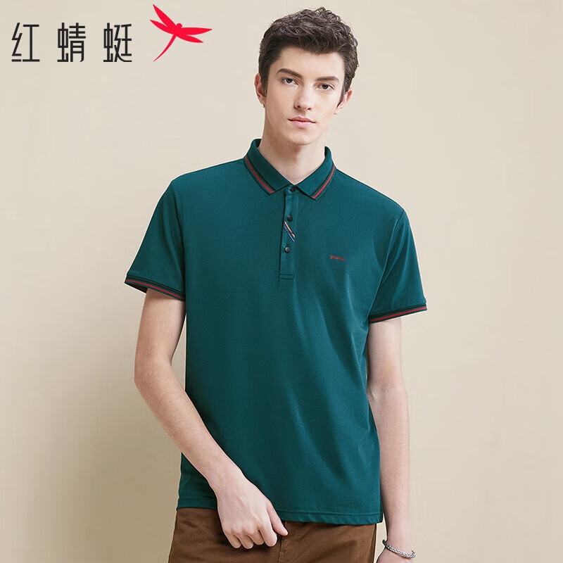 红蜻蜓（RED DRAGONFLY）短袖t恤男休闲时尚百搭polo棉质舒适透气打底衫 绿色 M 