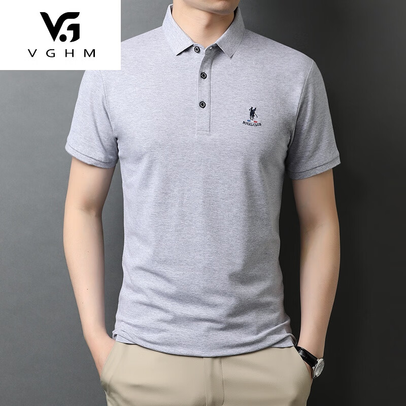 vghm男装品牌高端品质中青年短袖t恤男士夏季新款时尚翻领刺绣薄款