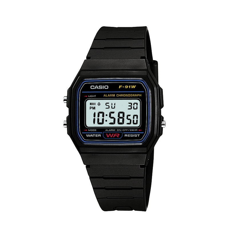 卡西欧（CASIO）手表 多功能简约中性小方块学生电子表 F-91W-1DG
