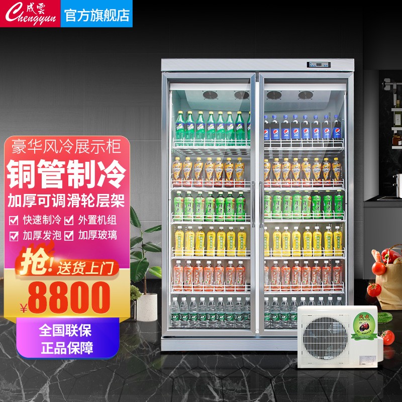 成云 商用饮料柜超市专用风冷展示柜 两门冷柜冰柜 立式冷藏啤酒饮品
