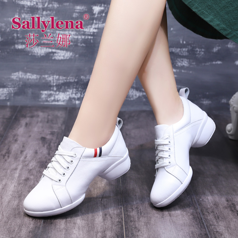 莎兰娜舞蹈鞋女新款春秋季广场舞鞋真皮软底水兵舞跳舞鞋子中跟现代