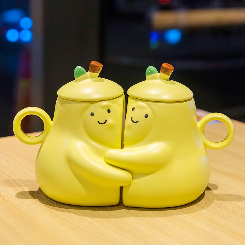 情侣款马克杯结婚一对水杯子新婚新娘对杯礼物女 抱抱梨陶瓷杯一对2