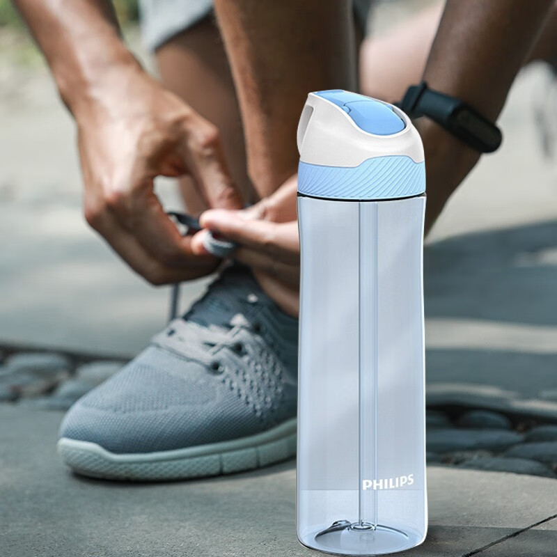 飞利浦（PHILIPS）塑料杯 户外运动水壶 男女学生耐高温防摔水杯子 650ml杯子 运动随手杯-浅蓝 650ml