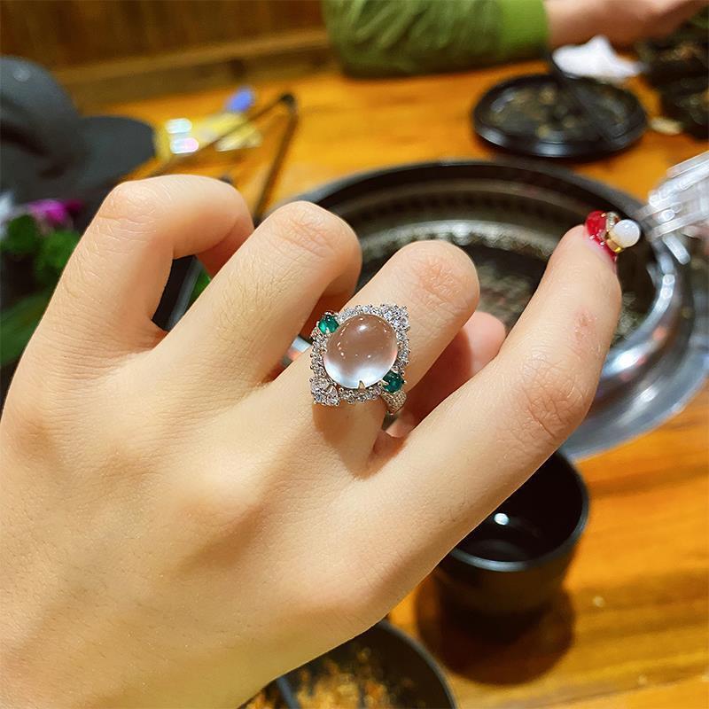 卡古兰 s925原创水沫玉水沫子玻璃种活口指环戒指媲美新品气质时尚款