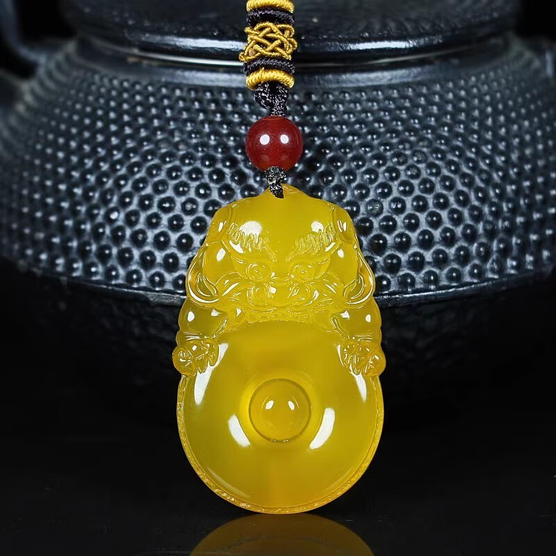 湦水饰阁玉石玛瑙黄玉髓貔貅平安扣吊坠男女款项链玉坠生日礼物附证书