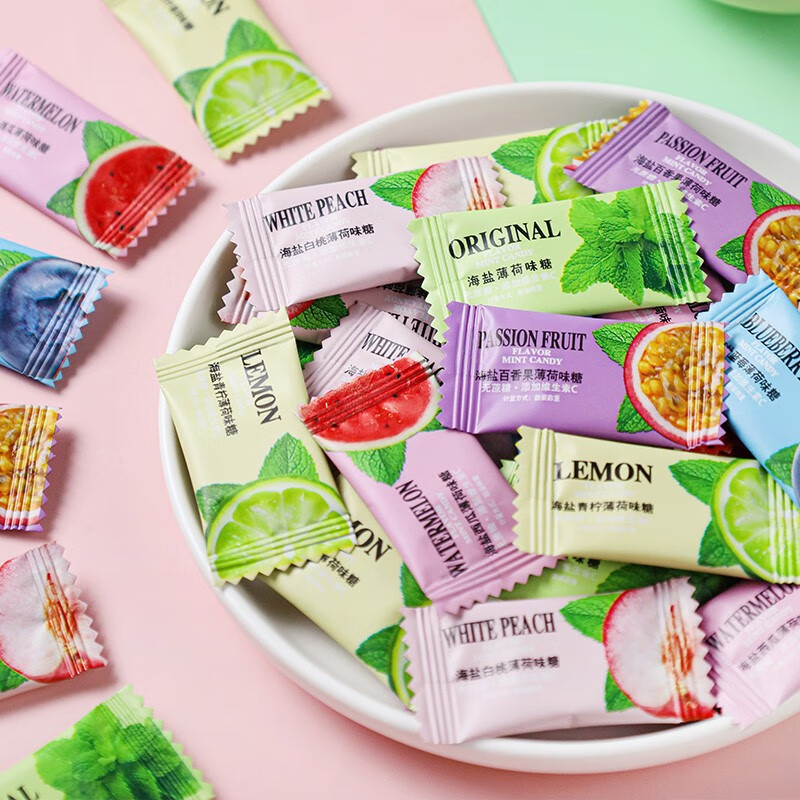 薄荷糖清新口气kiss维c小零食接吻糖果袋装 海盐无糖薄荷糖混合装100g