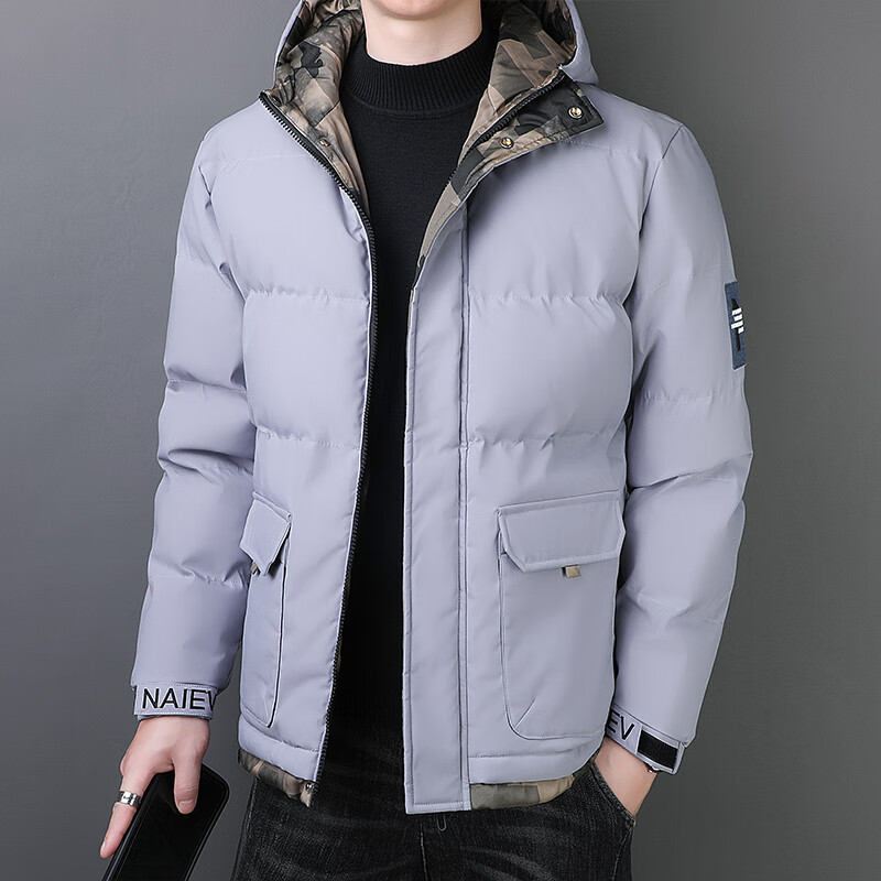 真维斯户外运动冬季加厚棉衣连帽休闲加绒棉服港风宽松休闲外套男 卡其 XL