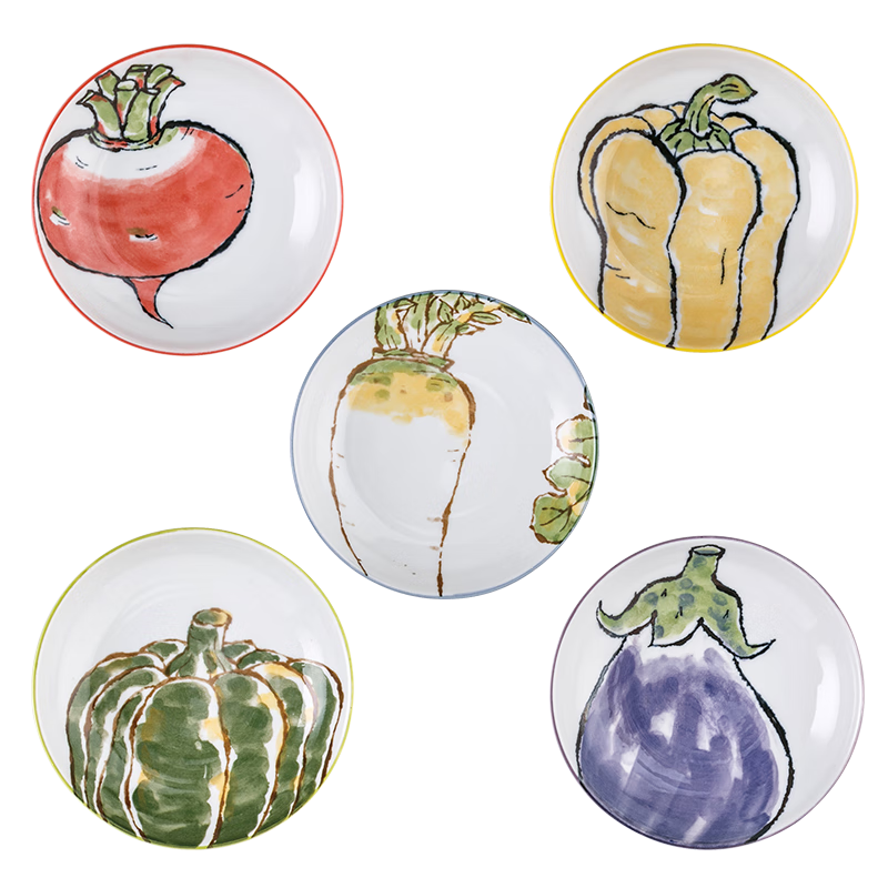 千代源日本進(jìn)口西洞窯高溫釉下彩盤子碟子日式家用陶瓷菜盤菜碟調(diào)料碟 南瓜深盤 1個 6.5英寸