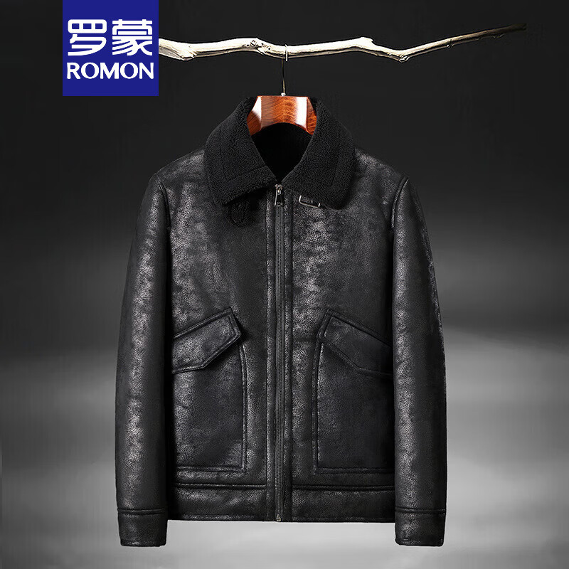 罗蒙（ROMON）皮衣男装2021冬季新款加绒加厚男士皮衣皮毛一体机车夹克 炭黑色 50高性价比高么？