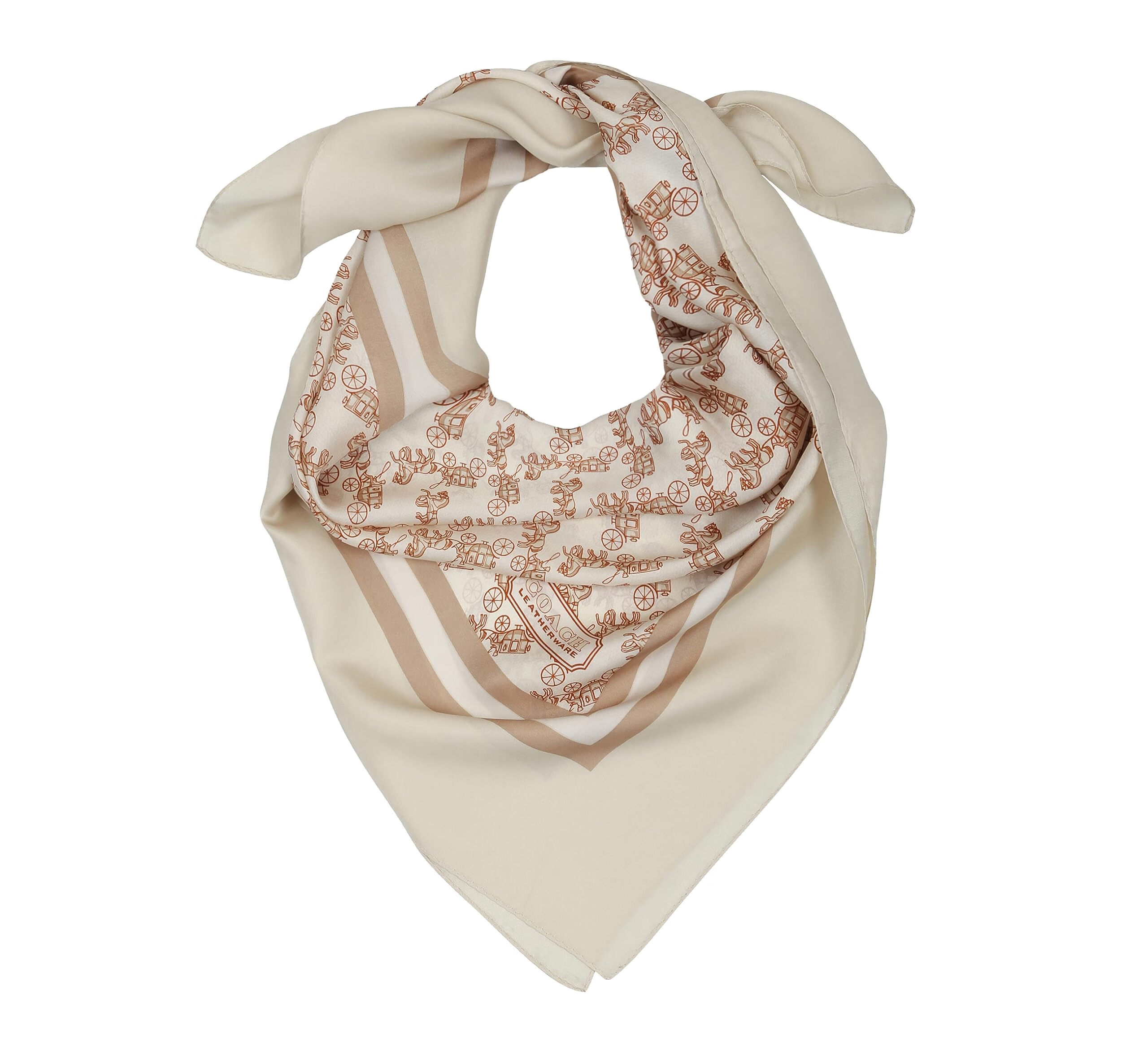 蔻驰(COACH) 蔻驰女士经典标志马车图案方形桑蚕丝真丝丝巾 时尚复古头巾围巾 象牙色 One Size