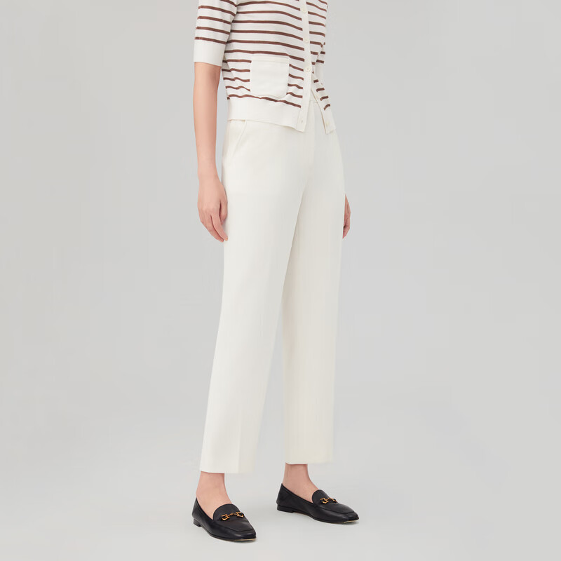 OVV2023秋冬新款女装日本进口三醋酸侧后腰松紧休闲通勤长裤 米白(净色)A4 L