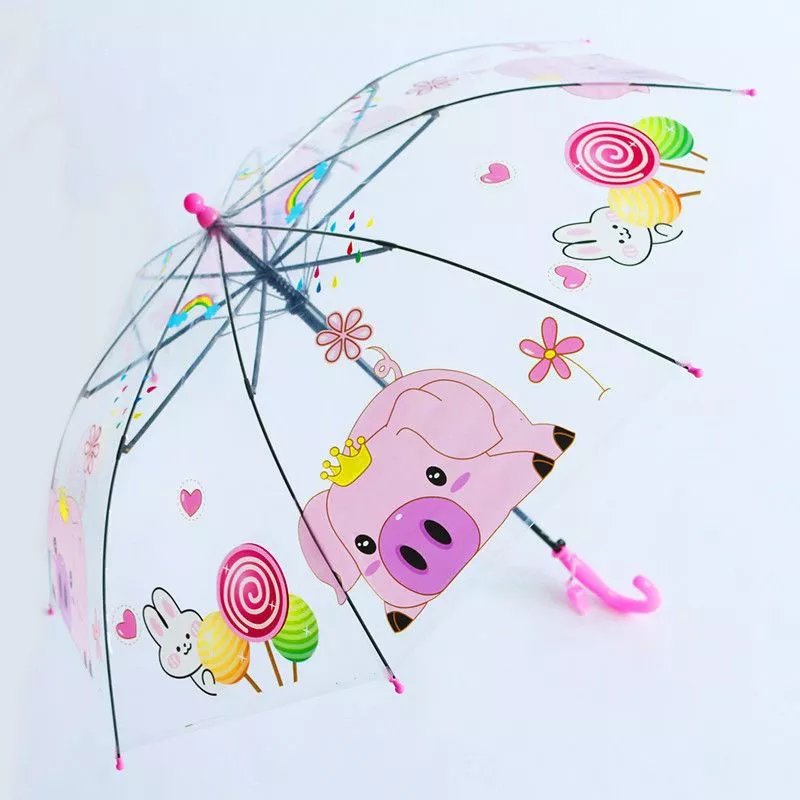 【现发】儿童雨伞卡通透明伞男女孩自动伞幼儿园小学生长柄一年级 气球小猪透明雨伞