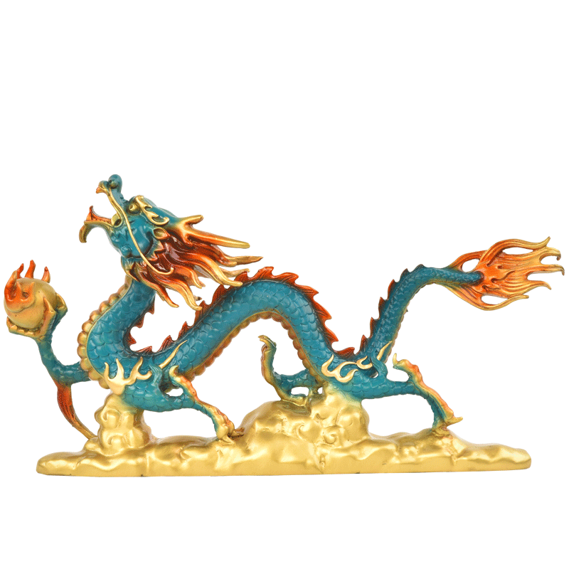 铜一家 龙摆件铜龙摆件黄铜生肖龙金属龙青龙汉龙客厅办公室装饰品 彩铜热着色【赤龙-大权在握】长28.5cm