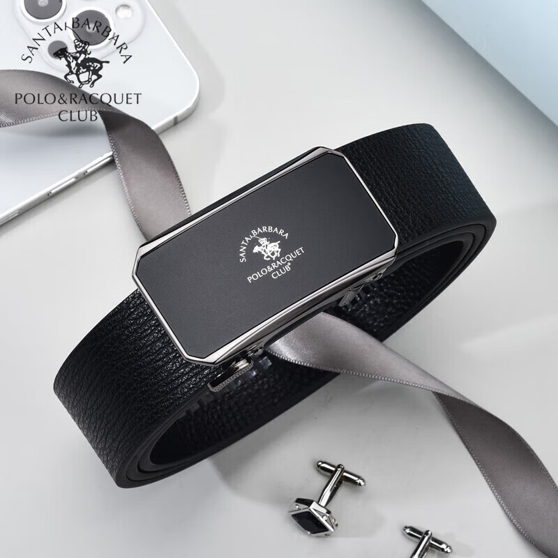 圣大保罗(polo&racquetclub)皮带男士真皮商务腰带头层纯牛皮自动扣男