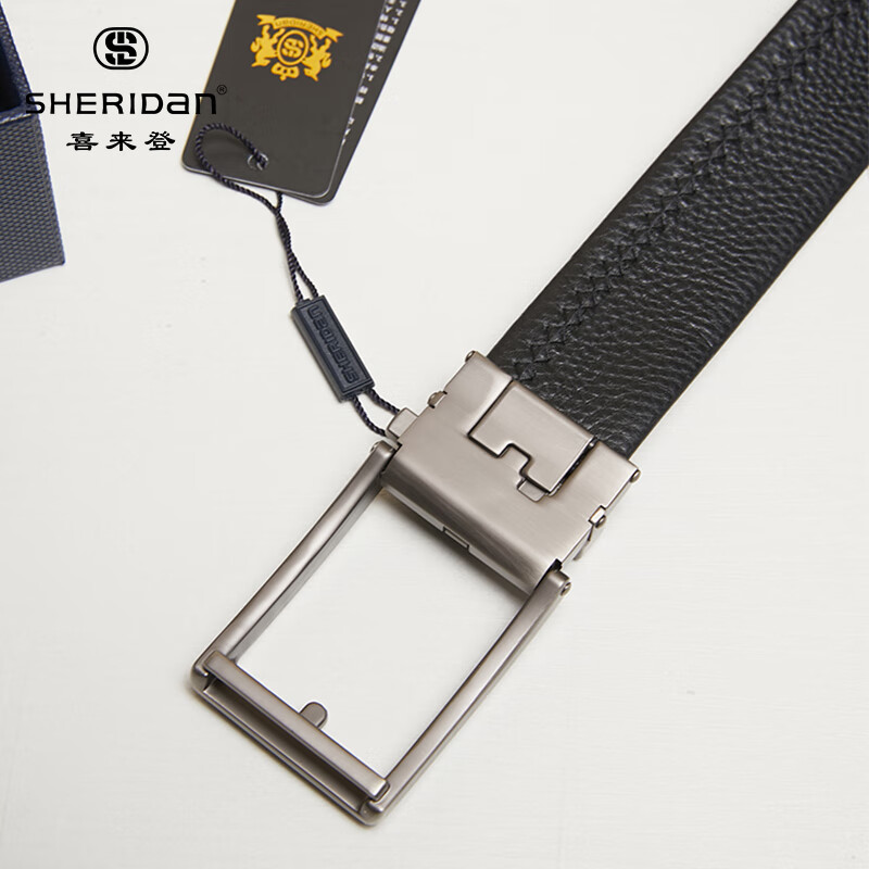 喜来登（SHERIDAN）男士皮带 商务潮流头层牛皮革 自动扣休闲裤袋 礼盒装 生日礼物 SH521568S【无孔款】