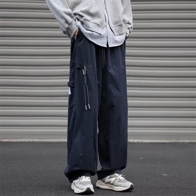 POUM日系复古cityboy春夏季工装裤男vintage宽松显瘦阔腿直筒休闲裤男 YRFS-X1515藏青色 L 【105-125斤】 尺码偏小建议拍大一码