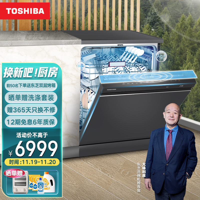 东芝（TOSHIBA）15套四星 独嵌两用 热风环流干燥 一级水效 全自动家用 海外同款 洗碗机涌泉A5