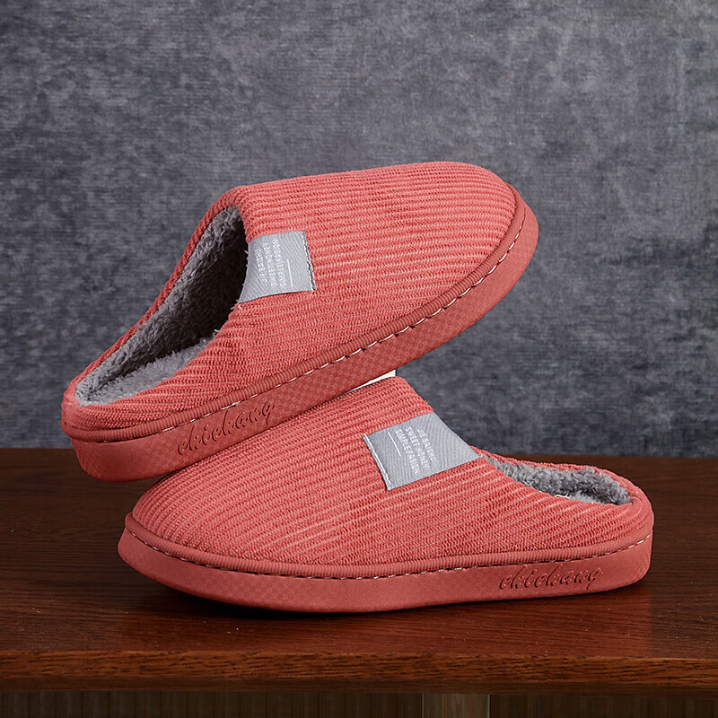 棉拖鞋女秋冬季月子室内家居家防滑厚底踩屎感毛毛绒保暖情侣男士 粉色-绣标 40-41 建议39-40脚
