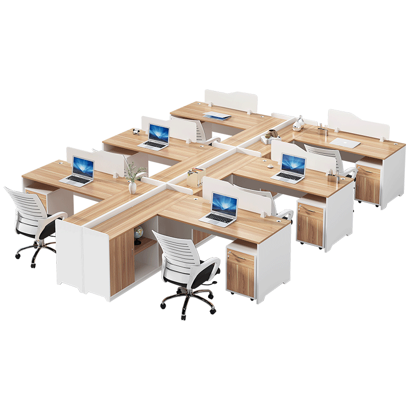 诩弈 办公家具办公桌四人位财务电脑桌简约现代员工桌椅组合  干字型6人(木白色)