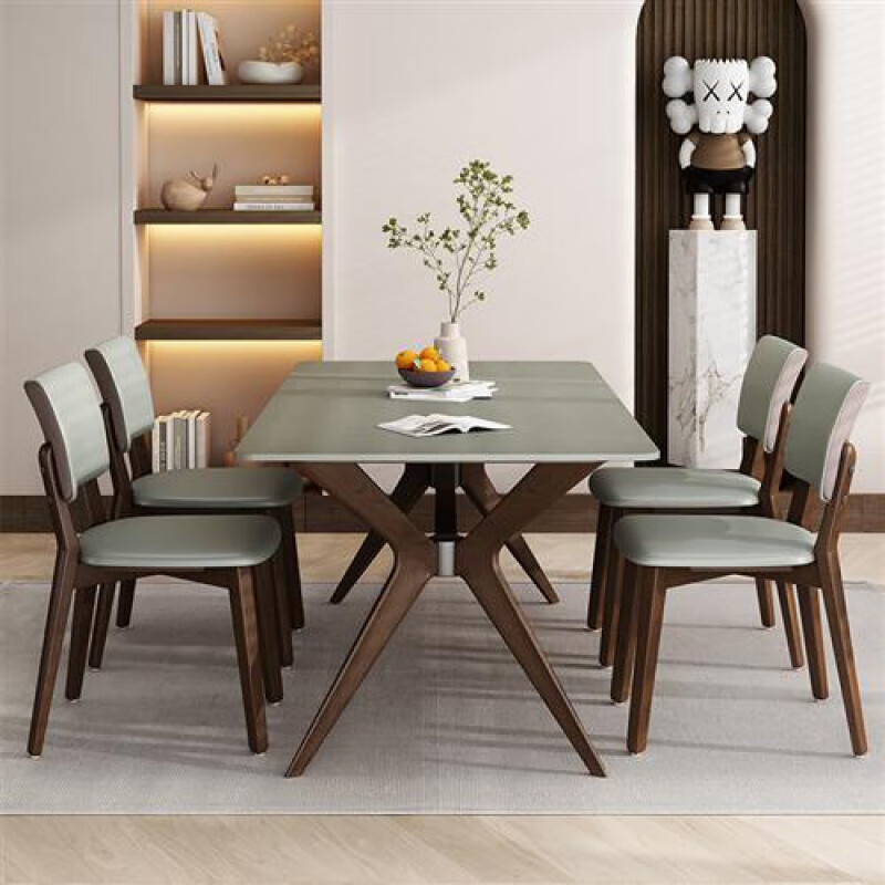 木起源实木餐桌现代轻奢白蜡木实木腿长方形依诺岩板灰色餐桌椅 【单