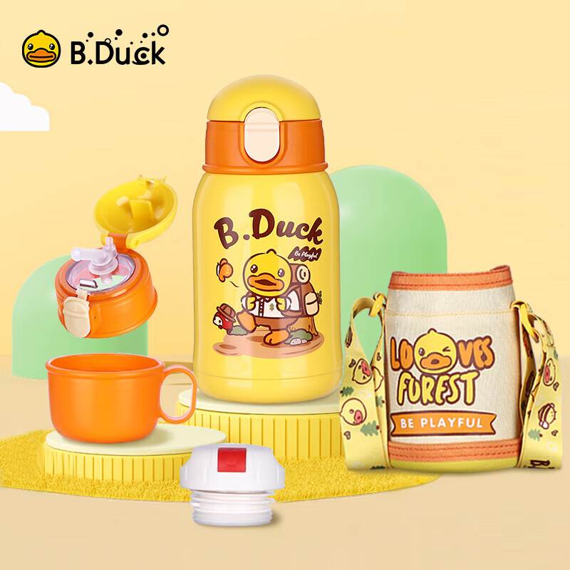 duck小黄鸭儿童保温杯幼儿园水杯316不锈钢吸管杯男孩女童防摔小学生