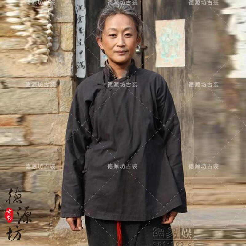 棉袄男复盘扣斜偏大襟褂中老太太奶奶婆婆外套朝阳沟戏曲演出 黑色