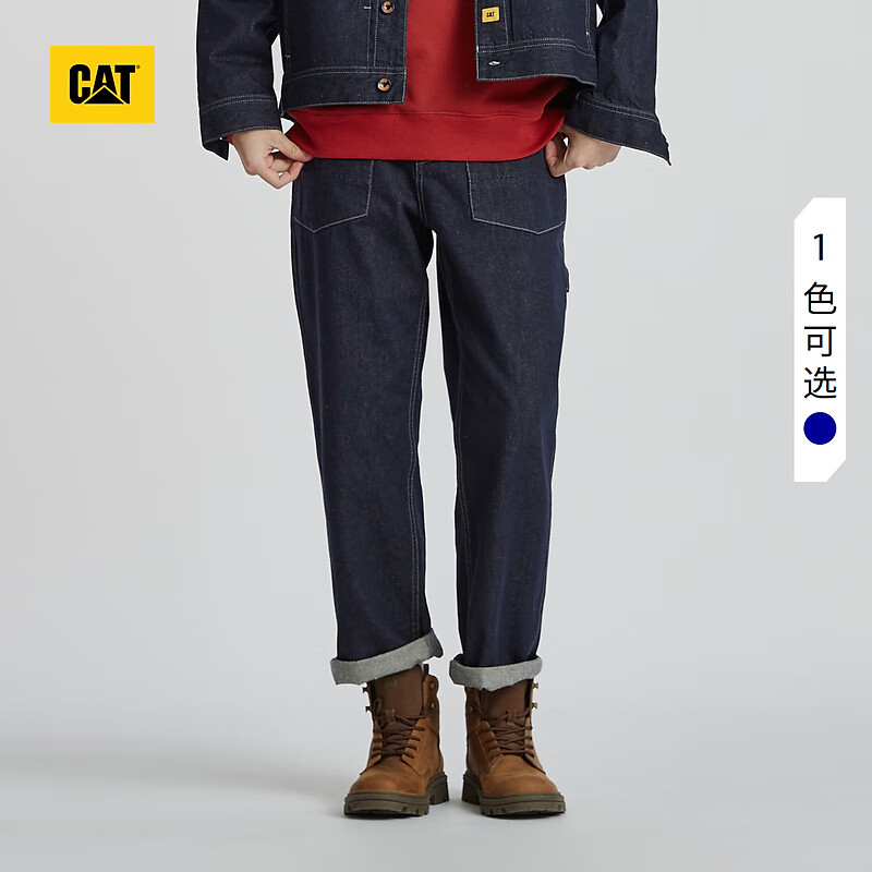 CAT卡特新款男士户外宽松直筒版型霓虹灯绣花设计牛仔裤轻户外 靛蓝 30