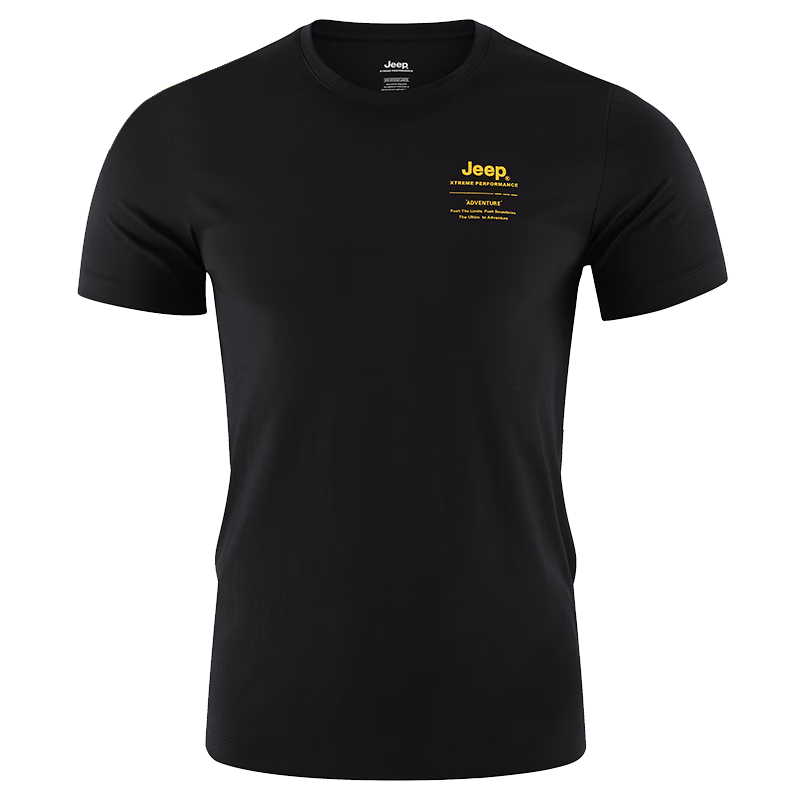 Jeep短袖t恤男户外运动亲肤透气速干t恤男士圆领短袖上衣549品牌黑2XL