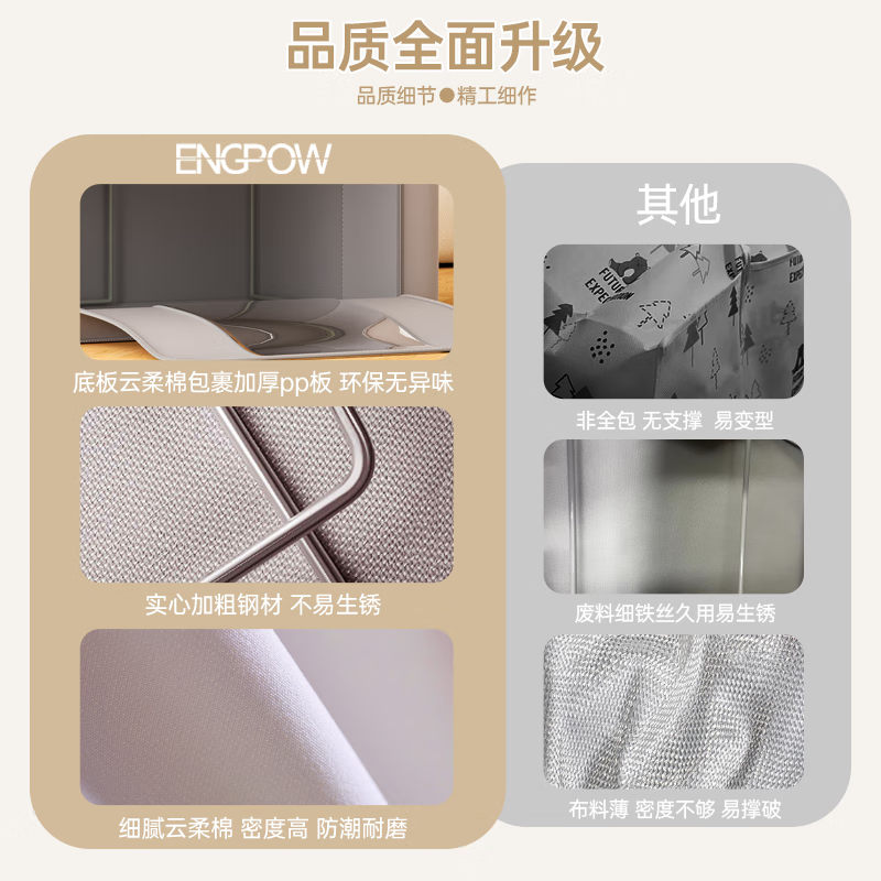 ENGPOW衣服收纳箱家用衣物棉被整理箱布艺收纳筐可折叠衣柜收纳储物大箱 中号-66L收纳箱【升级款】