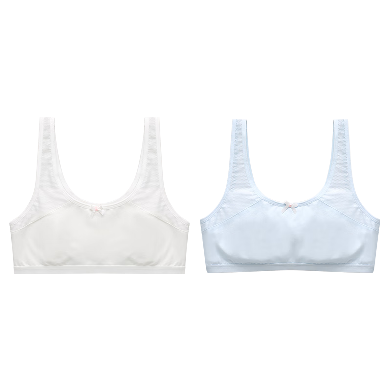 怡蘭芬2件裝女童純棉網(wǎng)孔小背心防凸點(diǎn)一階段小學(xué)生內(nèi)衣女孩兒童文胸 73米白+73淺藍(lán)【U字背】 75A (參考體重75-90斤)