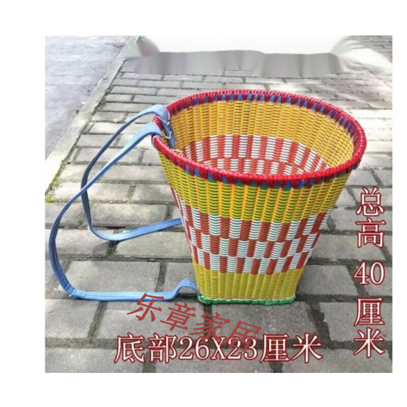 JPHZNB竹背簍 竹編塑料花色大人竹篾背篼背筐家用收納筐茶葉采摘背筐采 紫紅