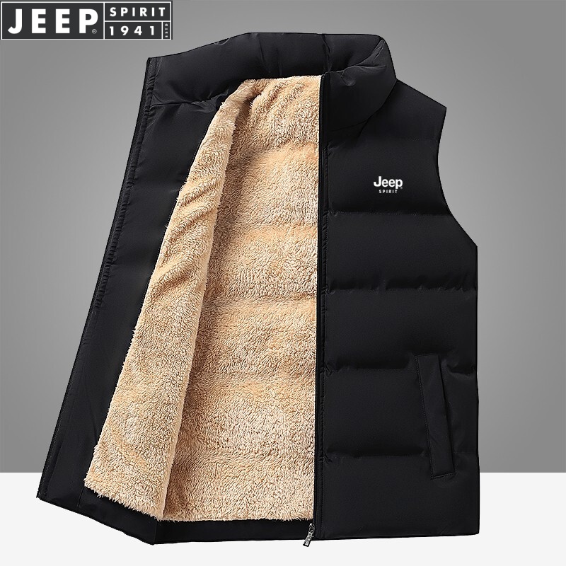 JEEP SPIRIT吉普马甲男外套男士春秋季冬天坎肩无袖棉衣上衣服新款纯色中青年 黑色 S (90斤-110斤)