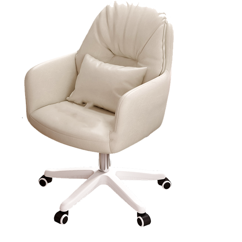 密林 电脑椅子靠背家用办公椅舒适久坐座椅卧室女宿舍凳子学习书桌转椅 双层PU皮靠背海绵优雅灰带抱枕 尼龙脚  固定扶手