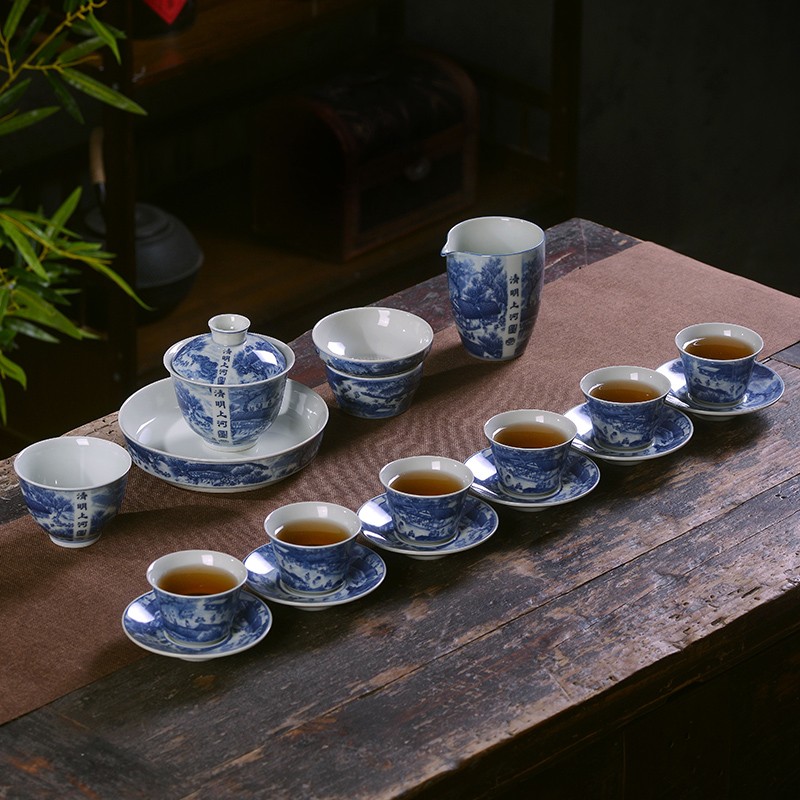 一米丫丫丫 景德镇仿古茶具套装家用整套中式青花瓷功夫茶具高档茶壶