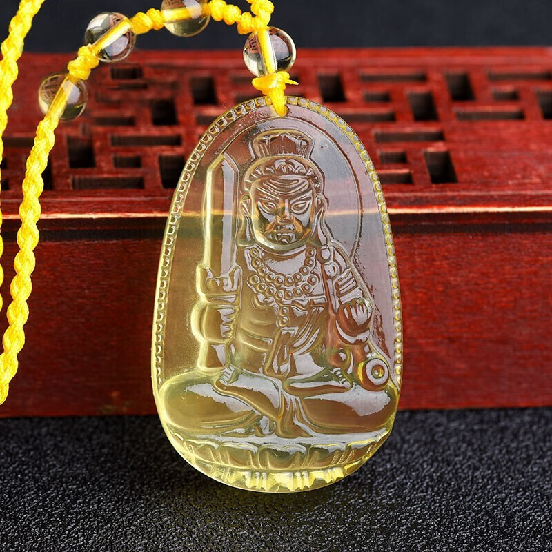 初缘 天然黄水晶吊坠男女款本命佛生肖守护神项链本命年礼物送男女友 生肖鸡-不动尊菩萨