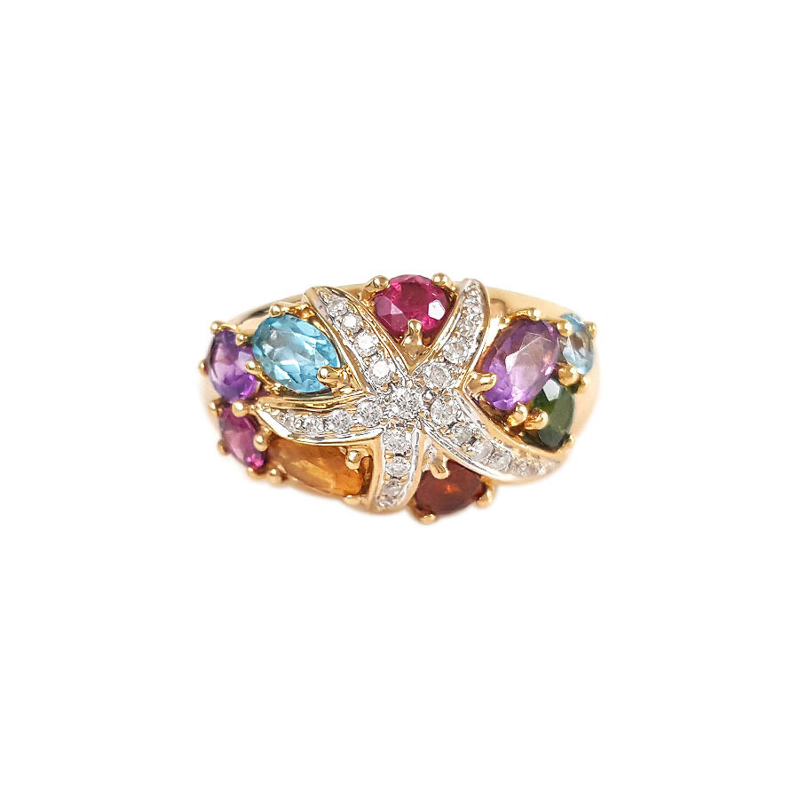 名古宝 au750黄金 海洋系列 镶钻镶多彩宝石海星戒指 12.5号 礼物佳品