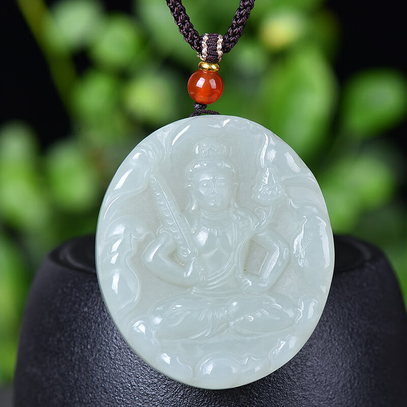 赵禄新疆和田玉白玉虚空藏吊坠男士双面雕刻玉牌挂件项链生日礼物