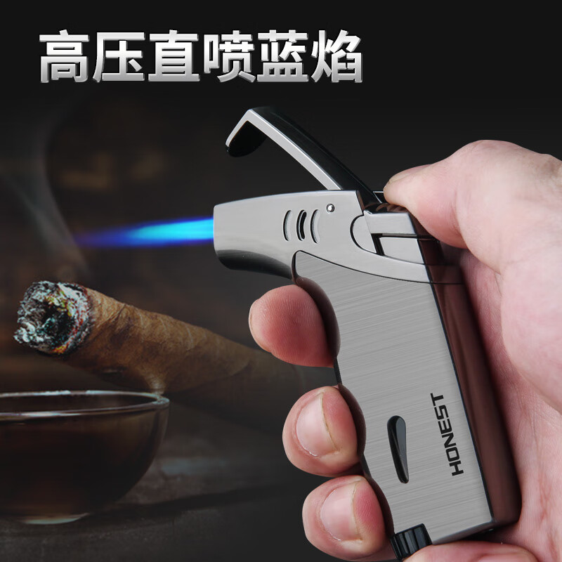 honest百诚高档雪茄打火机充气防风点烟器自动开盖直冲点火器男士礼品