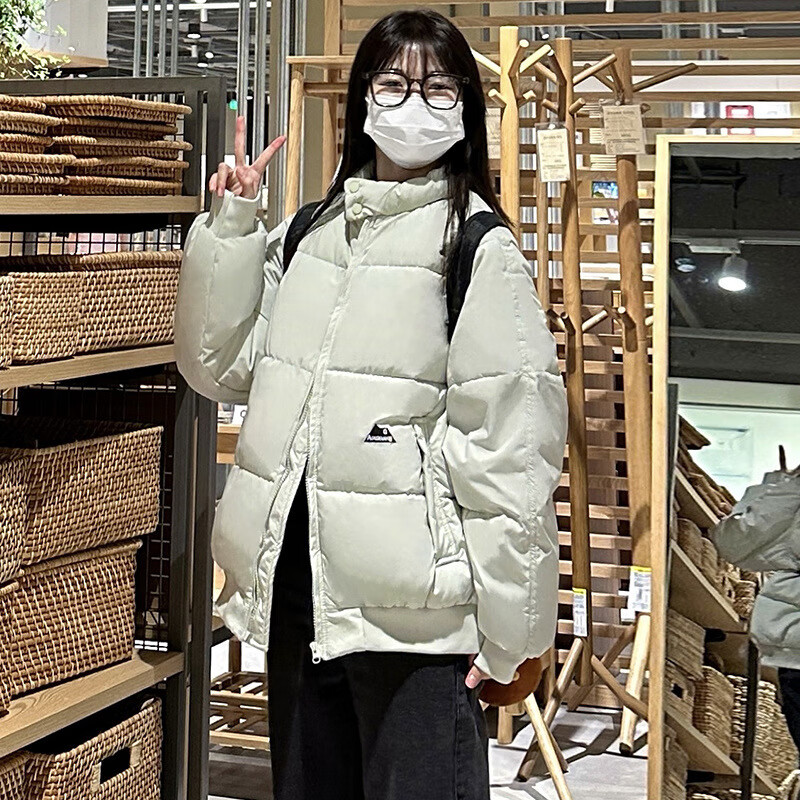 洛之潮棉服冬季女大童加厚短款时尚短款棉衣外套宽松小个子面包服 黑色 S