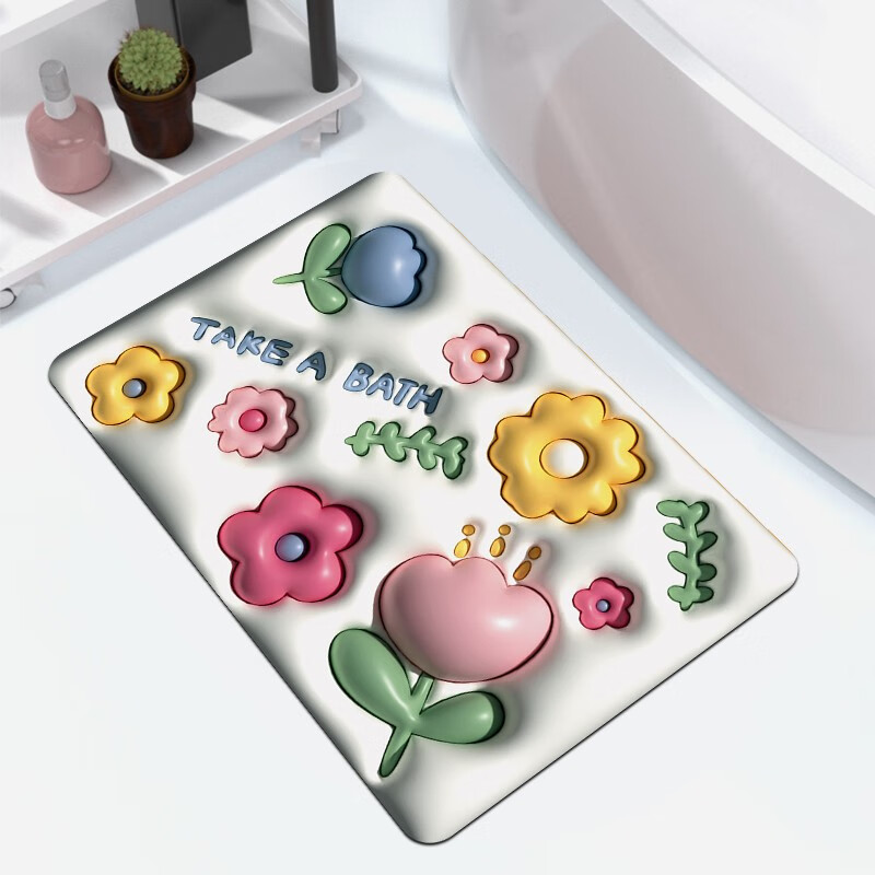 Jepoo3D图案硅藻泥地垫浴室防滑脚垫卫生间门口吸水地垫卫浴洗手间垫子 3D图案 颜色随机