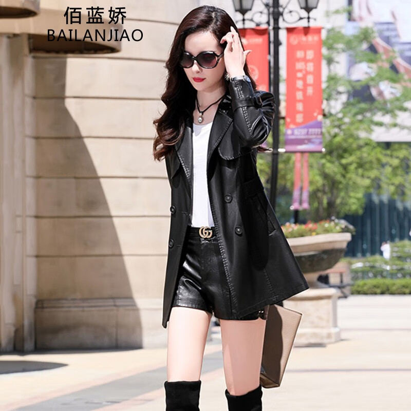 佰蓝娇皮衣外套女中长款2022秋冬装新款冬季女装韩版时尚韩版休闲女士