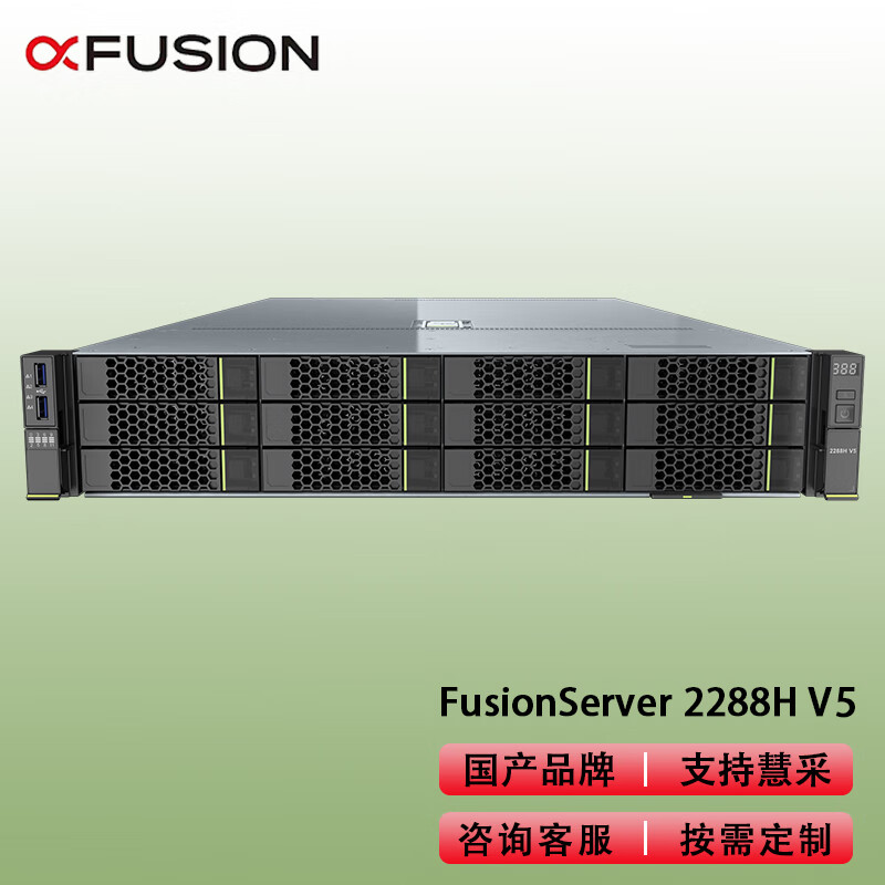 超聚变 (原华为)  2288HV5服务器 (单颗银牌4210R-10核2.4GHz/32G内存/2块1.2T 10K SAS硬盘/RAID1/双电) 2U