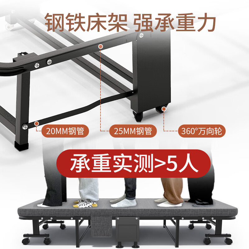 午憩宝折叠床单人午休床办公室午睡床四折海绵床便携躺椅医院陪护木板床 【加长180CM/易开合】60CM宽