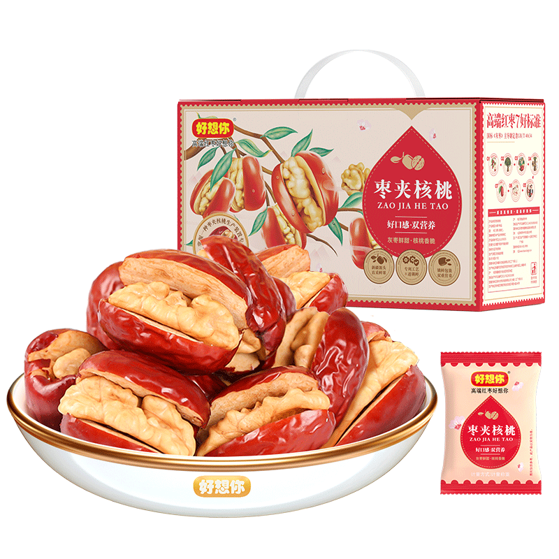 好想你_红枣夹核桃 新疆灰枣特产和田大枣夹心枣仁派零食礼盒节日送礼 【约85小包】灰枣夹核桃508g/箱