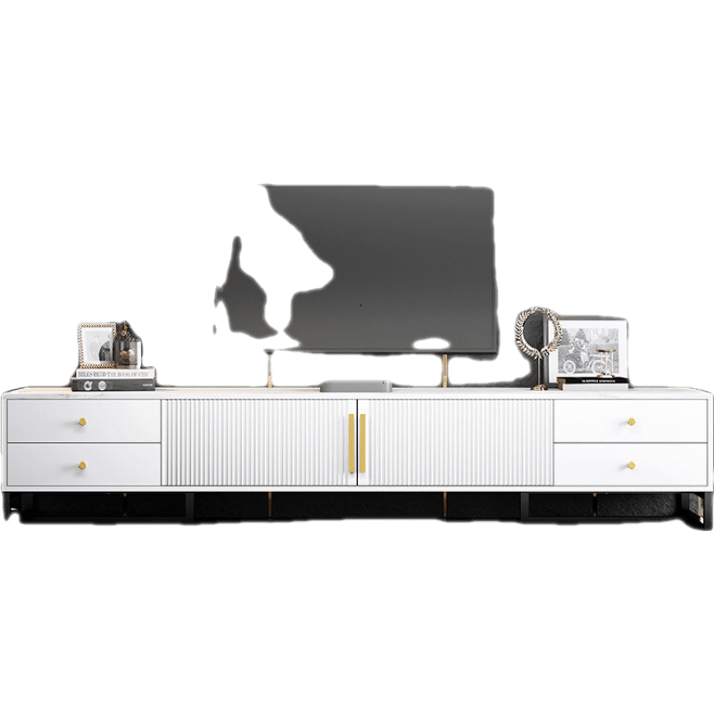 班奇盾 电视柜租房简单现代简约茶几组合轻奢储物地柜客厅家具窄款组合墙柜 两门四抽暖白色+白色台面+黑色钢架160*30*4 组装