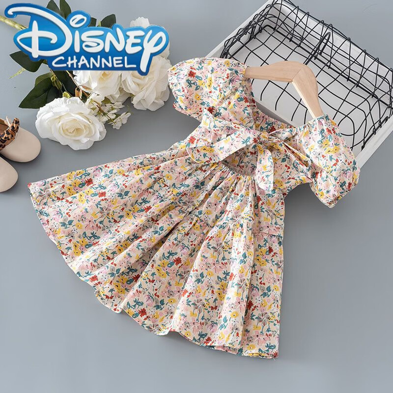 迪士尼（Disney）2024洋氣百搭新款棉兒童夏款洋氣裙子女童碎花棉布裙小女孩公主裙 桔紅色小碎花公主裙 90y(80cm)